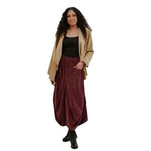 Saga Made In Italy SAVANNAH Bubble puffy Lagenlook Corduroy skirt Boho OS Wine